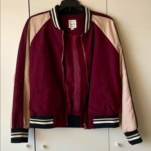 Burgundy and Cream Bomber Jacket